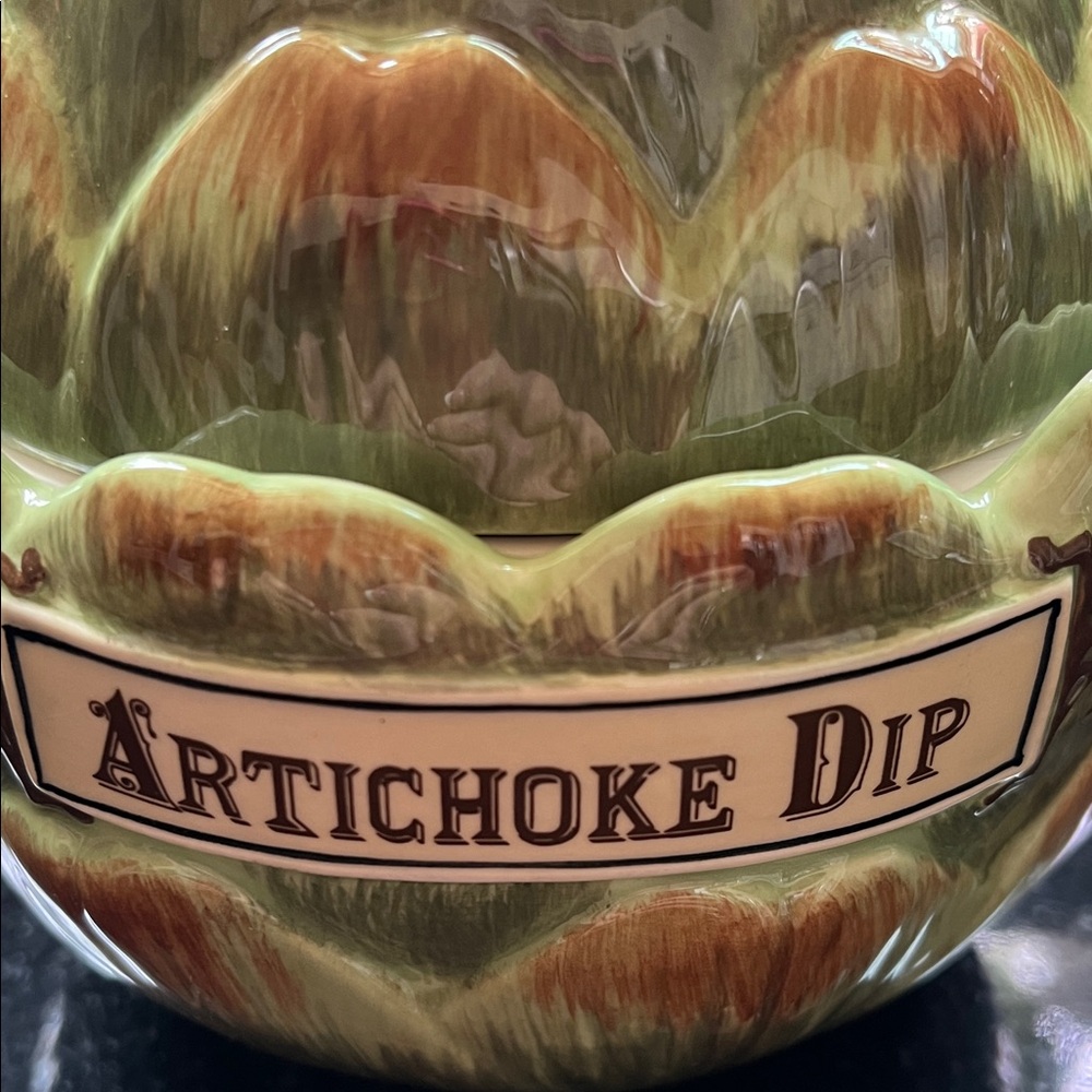 Artichoke Dip Ceramic Bowl - Green Brown Glaze